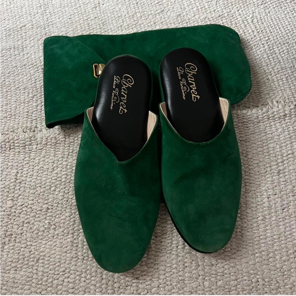 Charvet Paris Green Suede Slip-On Mules Slippers